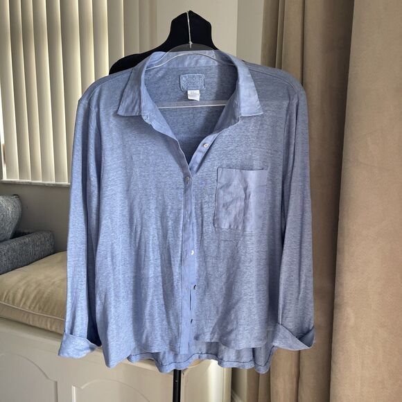 Sigrid Olsen Tops - NWOT Sigrid Olsen Linen Shirt Blue 3/4 Sleeve Button Up Blouse Top XL